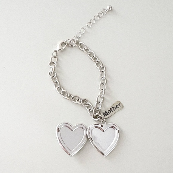 Silver Heart Locket Charm Bracelet with 3D & Crystal Accents, Gift to Mother💚 - Picture 2 of 6